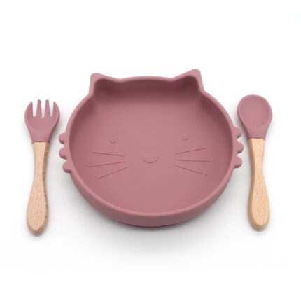 Cute Cat Food Supplementary Plate Baby With Fork Spoon Bowl Suction Cup Bowl Children's Plate Anti-fall Tableware